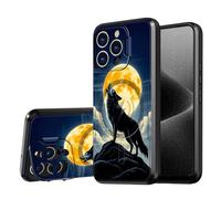 DISUOFEART for iPhone 16 Pro Max Case, Wolf Howling at Full Moon Military-Grade Shockproof Protection, Camera Lens Protector & Adjustable Kickstand, Heavy Duty Drop Protection