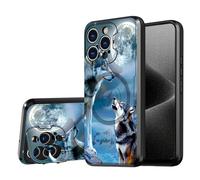 DISUOFEART for iPhone 16 Pro Max Case, Wolves Howling at The Moon Military-Grade Shockproof Protection, Camera Lens Protector & Adjustable Kickstand, Heavy Duty Drop Protection