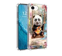 DISUOFEART for iPhone 16E Case, Anti-Scratch Transparent Hard Back Phone Cover, Panda Cub Playing Ukulele on Swing Clear Slim Shockproof Military-Grade Protection