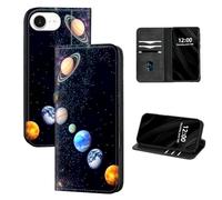 DISUOFEART for iPhone 16E Case Wallet, Leather Flip Cover with RFID Blocking, Card Holder, Magnetic Closure, Solar System Planets in Space Kickstand Full Body Protective Case