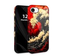 DISUOFEART for iPhone 16E Case with Double Layer Protection - Film Design 2 in 1 Phone Cover, Red Wave in Fiery Sky Hard Back Panel + Soft TPU Inner