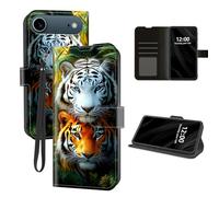DISUOFEART for iPhone 17 Air Case Wallet with Card Holder, Two Tigers in Jungle RFID Blocking Leather Flip Cover Magnetic Snap and Kickstand