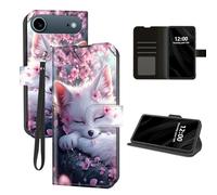 DISUOFEART for iPhone 17 Air Case Wallet with Card Holder, White Fox in Sakura RFID Blocking Leather Flip Cover Magnetic Snap and Kickstand