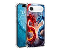 DISUOFEART for iPhone 17 Air Case with Pattern Design, Anti-Scratch Transparent Hard Back Phone Cover, Two Dragons Fighting Clear Slim Shockproof Military-Grade Protection