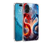 DISUOFEART for iPhone 17 Case with Pattern Design, Anti-Scratch Transparent Hard Back Phone Cover, Two Dragons Fighting Clear Slim Shockproof Military-Grade Protection