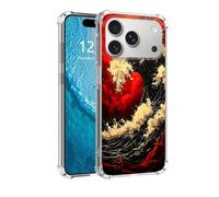 DISUOFEART for iPhone 17 Pro Case, Anti-Scratch Transparent Hard Back Phone Cover, Red Wave in Fiery Sky Clear Slim Shockproof Military-Grade Protection