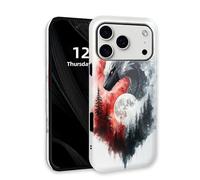 DISUOFEART for iPhone 17 Pro Case with Double Layer Protection - Film Design 2 in 1 Phone Cover, Black & White Dragon Over Red Moon Hard Back Panel + Soft TPU Inner