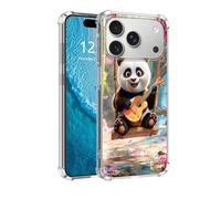 DISUOFEART for iPhone 17 Pro Max Case, Anti-Scratch Transparent Hard Back Phone Cover, Panda Cub Playing Ukulele on Swing Clear Slim Shockproof Military-Grade Protection