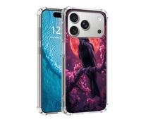 DISUOFEART for iPhone 17 Pro Max Case, Anti-Scratch Transparent Hard Back Phone Cover, Raven on Blossom Branch Red Moon Clear Slim Shockproof Military-Grade Protection