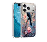 DISUOFEART for iPhone 17 Pro Max Case, Anti-Scratch Transparent Hard Back Phone Cover, Raven on Blossom Branch Clear Slim Shockproof Military-Grade Protection
