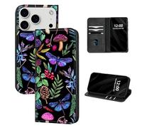 DISUOFEART for iPhone 17 Pro Max Case Wallet, Leather Flip Cover with RFID Blocking, Card Holder, Magnetic Closure, Forest Flora Fauna Kickstand Full Body Protective Case