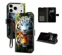 DISUOFEART for iPhone 17 Pro Max Case Wallet with Card Holder, Two Tigers in Jungle RFID Blocking Leather Flip Cover Magnetic Snap and Kickstand