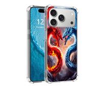 DISUOFEART for iPhone 17 Pro Max Case with Pattern Design, Anti-Scratch Transparent Hard Back Phone Cover, Two Dragons Fighting Clear Slim Shockproof Military-Grade Protection