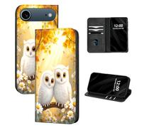 DISUOFEART for iPhone Air Case Wallet, Leather Flip Cover with RFID Blocking, Card Holder, Magnetic Closure, Two White Owls in Autumn Kickstand Full Body Protective Case