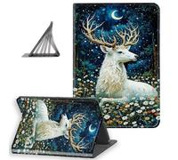 DISUOFEART for Kindle Paperwhite Case 11th Generation 2021, Slim Lightweight Stand Cover with Auto Sleep/Wake, White Stag in Magical Moon Forest