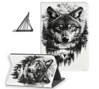 DISUOFEART for Kindle Paperwhite Case 11th Generation 2021, Slim Lightweight Stand Cover with Auto Sleep/Wake, Black White Wolf Forest Silhouette