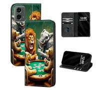 DISUOFEART for Motorola Edge 2024 Case Wallet, Leather Flip Cover with RFID Blocking, Card Holder, Magnetic Closure, Animal Poker Game Night Kickstand Full Body Protective Case