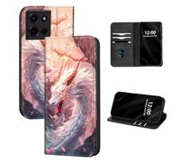 DISUOFEART for Motorola Moto G 2025 Case Wallet, Leather Flip Cover with RFID Blocking, Card Holder, Magnetic Closure, White Dragon with Cherry Blossoms Kickstand Full Body Protective Case