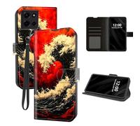 DISUOFEART for Motorola Moto G Power 2025 Case Wallet with Card Holder, Red Wave in Fiery Sky RFID Blocking Leather Flip Cover Magnetic Snap and Kickstand