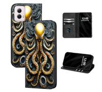 DISUOFEART for Motorola Moto G Power 5G 2024 Case Wallet, Leather Flip Cover with RFID Blocking, Card Holder, Magnetic Closure, Golden Octopus Sculpture Kickstand Full Body Protective Case