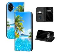 DISUOFEART for Samsung Galaxy A07 5G Phone Case Wallet, Leather Flip Cover with RFID Blocking, Card Holder, Magnetic Closure, Coconut Trees Ocean Serenity Kickstand Full Body Protective Case