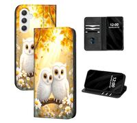 DISUOFEART for Samsung Galaxy A13 5G Phone Case Wallet, Leather Flip Cover with RFID Blocking, Card Holder, Magnetic Closure, Two White Owls in Autumn Kickstand Full Body Protective Case