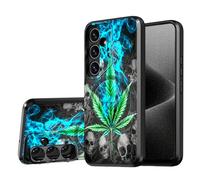 DISUOFEART for Samsung Galaxy A14 5G Phone Case, Green Leaf with Skull Military-Grade Shockproof Protection, Camera Lens Protector & Adjustable Kickstand, Heavy Duty Drop Protection