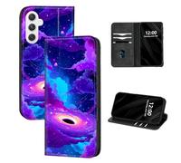 DISUOFEART for Samsung Galaxy A14 5G Phone Case Wallet, Leather Flip Cover with RFID Blocking, Card Holder, Magnetic Closure, Cosmic Vortex Purple Black Hole Kickstand Full Body Protective Case