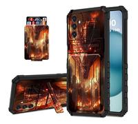 DISUOFEART for Samsung Galaxy A16 5G Case Wallet with Card Holder Stand, Slim Dual Layer Shockproof Protective Phone Cover with Kickstand Full Body Protection, Fire Dragon Attacking Burning City