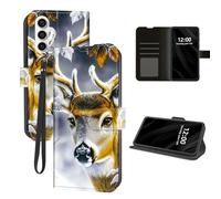 DISUOFEART for Samsung Galaxy A16 5G Phone Case Wallet with Card Holder, Deer for Winter Scene RFID Blocking Leather Flip Cover Magnetic Snap and Kickstand