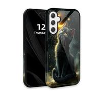 DISUOFEART for Samsung Galaxy A16 5G Phone Case with Double Layer Protection - Film Design 2 in 1 Phone Cover, Black Cat Staring at Golden Crescent Moon Hard Back Panel + Soft TPU Inner