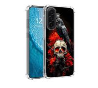 DISUOFEART for Samsung Galaxy A17 5G Phone Case, Anti-Scratch Transparent Hard Back Phone Cover, Raven on Skull with Red Flames Clear Slim Shockproof Military-Grade Protection