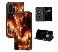 DISUOFEART for Samsung Galaxy A17 5G Phone Case Wallet, Leather Flip Cover with RFID Blocking, Card Holder, Magnetic Closure, Fire Dragon Attacking Burning City Full Body Kickstand Case