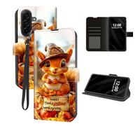 DISUOFEART for Samsung Galaxy A17 5G Phone Case Wallet with Card Holder, Thanksgiving Squirrel in Pilgrim Hat RFID Blocking Leather Flip Cover Magnetic Snap and Kickstand