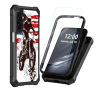 DISUOFEART for Samsung Galaxy A17/ A26 5G Phone Case with Tempered Glass Screen Protector, Shockproof TPU Cover, Reinforced Corners, Anti-Scratch, Full Protection, Motocross with an American Flag