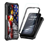 DISUOFEART for Samsung Galaxy A17/ A26 5G Phone Case with Tempered Glass Screen Protector, Shockproof TPU Cover, Reinforced Corners, Anti-Scratch, Full Protection, Flag Fusion on Brickwall