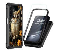 DISUOFEART for Samsung Galaxy A17/ A26 5G Phone Case with Tempered Glass Screen Protector, Shockproof TPU Cover, Reinforced Corners, Anti-Scratch, Full Protection, Owl Among Orange Blooms Butterfly