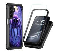 DISUOFEART for Samsung Galaxy A17/ A26 5G Phone Case with Tempered Glass Screen Protector, Shockproof TPU Cover, Reinforced Corners, Anti-Scratch, Full Protection, Purple Furry Spider Moonlight