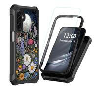 DISUOFEART for Samsung Galaxy A17/ A26 5G Phone Case with Tempered Glass Screen Protector, Shockproof TPU Cover, Reinforced Corners, Anti-Scratch, Full Protection, Wildflower Under The Moonlight