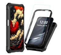 DISUOFEART for Samsung Galaxy A17/ A26 5G Phone Case with Tempered Glass Screen Protector, Shockproof TPU Cover, Reinforced Corners, Anti-Scratch, Full Protection, Red Wave in Fiery Sky