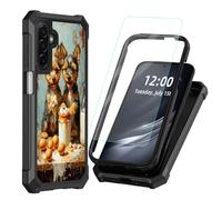 DISUOFEART for Samsung Galaxy A17/ A26 5G Phone Case with Tempered Glass Screen Protector, Shockproof TPU Cover, Reinforced Corners, Anti-Scratch, Full Protection, Puppies Stealing Cake & Eggs