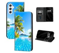 DISUOFEART for Samsung Galaxy A25 5G Phone Case Wallet, Leather Flip Cover with RFID Blocking, Card Holder, Magnetic Closure, Coconut Trees Ocean Serenity Kickstand Full Body Protective Case