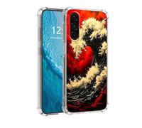 DISUOFEART for Samsung Galaxy A26 5G Phone Case, Anti-Scratch Transparent Hard Back Phone Cover, Red Wave in Fiery Sky Clear Slim Shockproof Military-Grade Protection