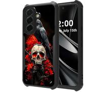 DISUOFEART for Samsung Galaxy A26 5G Phone Case, Raven on Skull with Red Flames Military Grade Defense, Air-Cushioned Shock-Resistant Corner Guards, Yellowing-Proof Acrylic Backplate
