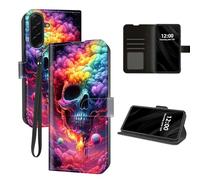DISUOFEART for Samsung Galaxy A26 5G Phone Case Wallet with Card Holder, Rainbow Skull in Cosmic Clouds RFID Blocking Leather Flip Cover Magnetic Snap and Kickstand