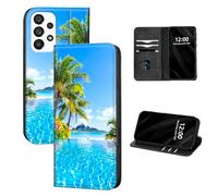 DISUOFEART for Samsung Galaxy A32 5G Phone Case Wallet, Leather Flip Cover with RFID Blocking, Card Holder, Magnetic Closure, Coconut Trees Ocean Serenity Kickstand Full Body Protective Case