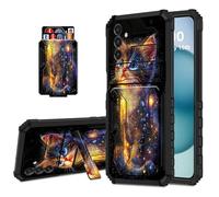 DISUOFEART for Samsung Galaxy A34 5G Case Wallet with Card Holder Stand, Slim Dual Layer Shockproof Protective Phone Cover with Kickstand Full Body Protection, Cosmic Kitten (Starry Fur & Galaxies)