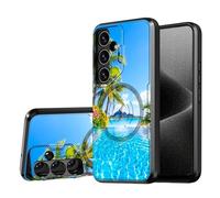 DISUOFEART for Samsung Galaxy A34 5G Phone Case, Coconut Trees Ocean Serenity Military-Grade Shockproof Protection, Camera Lens Protector & Adjustable Kickstand, Heavy Duty Drop Protection