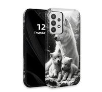 DISUOFEART for Samsung Galaxy A52 5G Phone Case with Double Layer Protection - Film Design 2 in 1 Phone Cover, White Wolf & Pups in Snowy Mountains Hard Back Panel + Soft TPU Inner