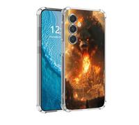 DISUOFEART for Samsung Galaxy A54 5G Phone Case, Anti-Scratch Transparent Hard Back Phone Cover, Fiery Wolf Spirit Burning Castle Clear Slim Shockproof Military-Grade Protection